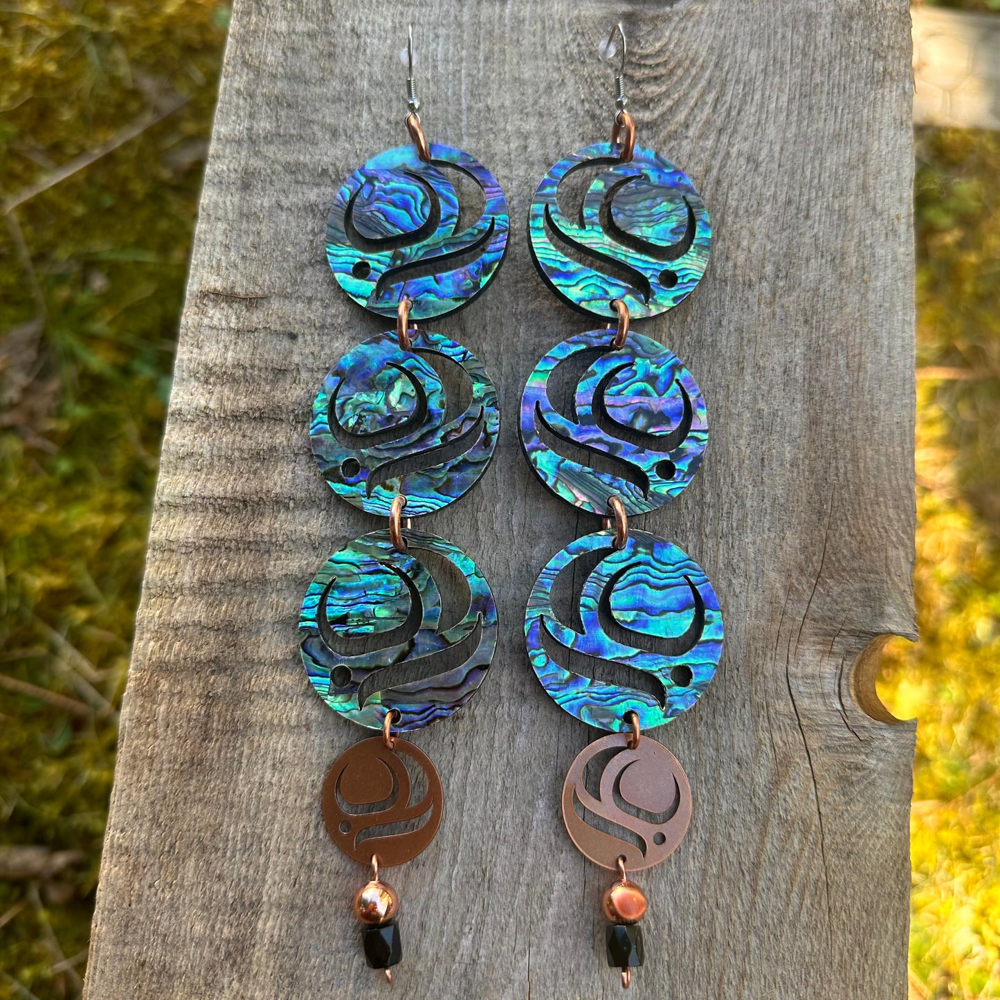 Abalone Salmon Egg Dangle Earrings