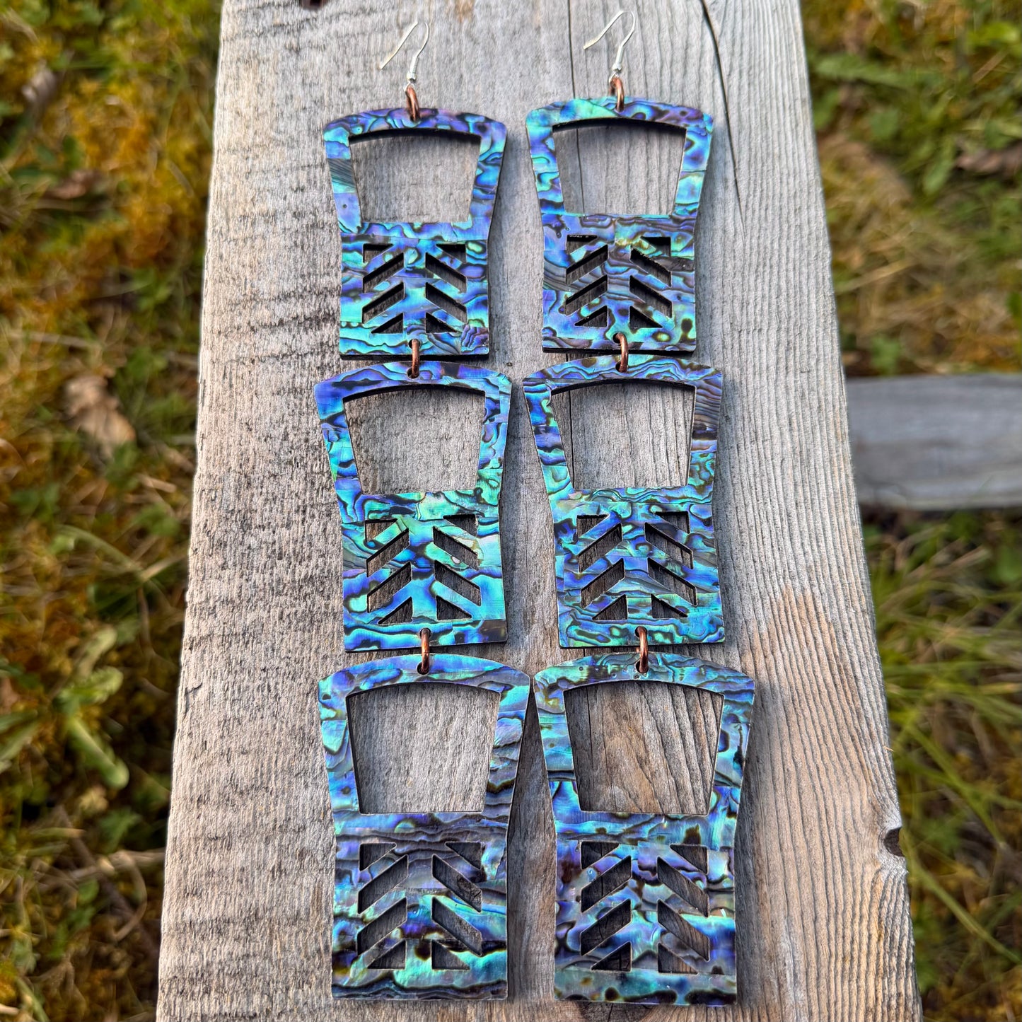 Abalone Kwakwaka’wakw Family Copper Shield Earrings