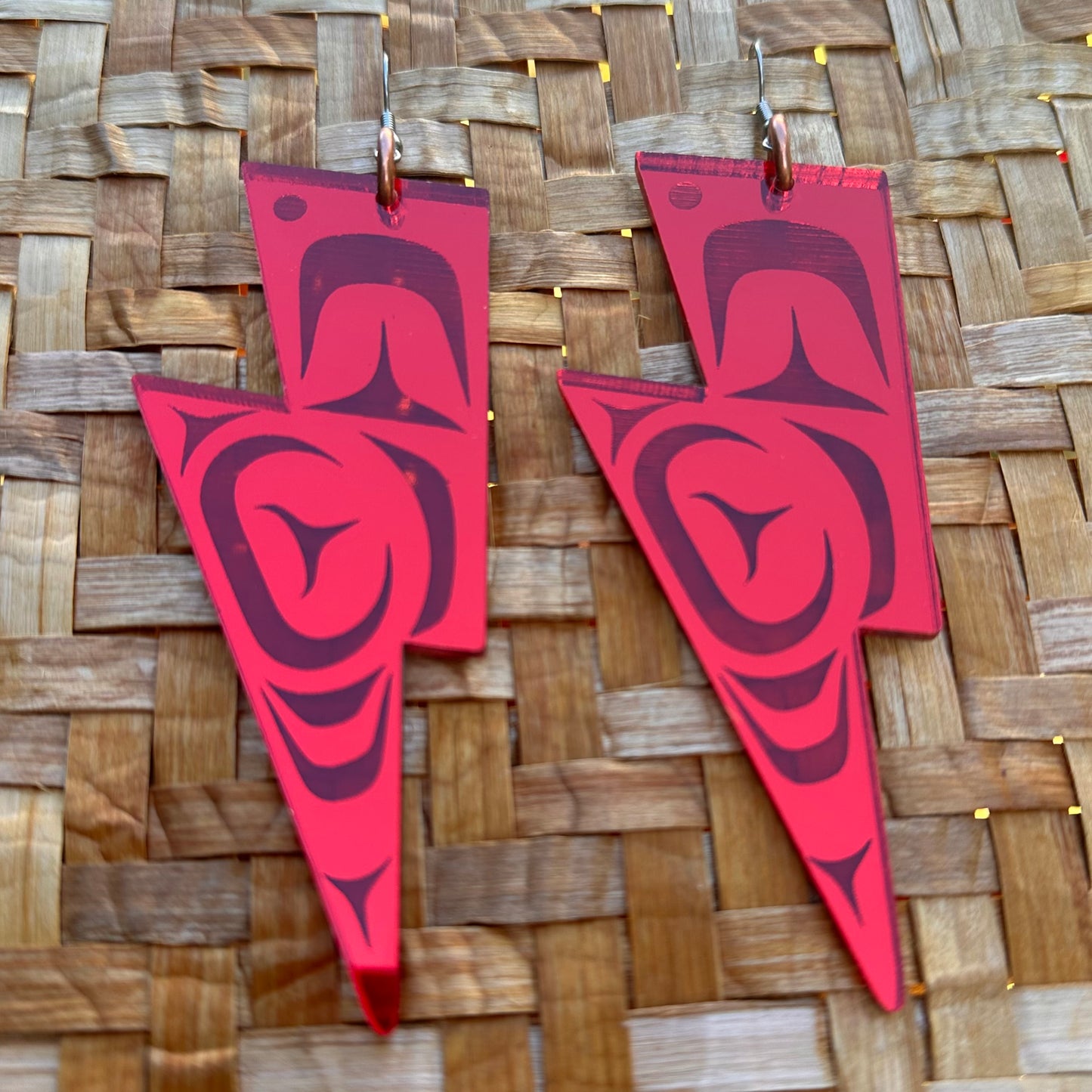 Red Mirror Lightning Bolt Earrings