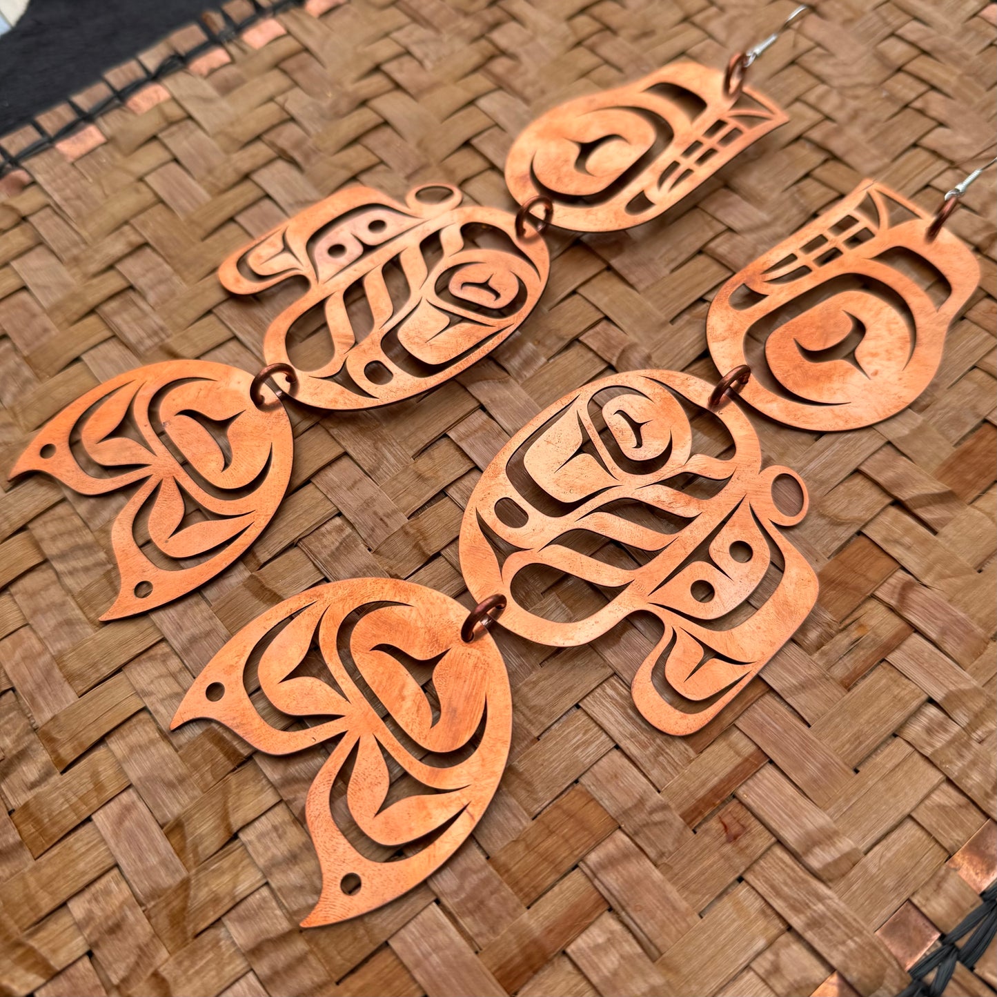 XXXL Copper Haida Killer Whale Earrings