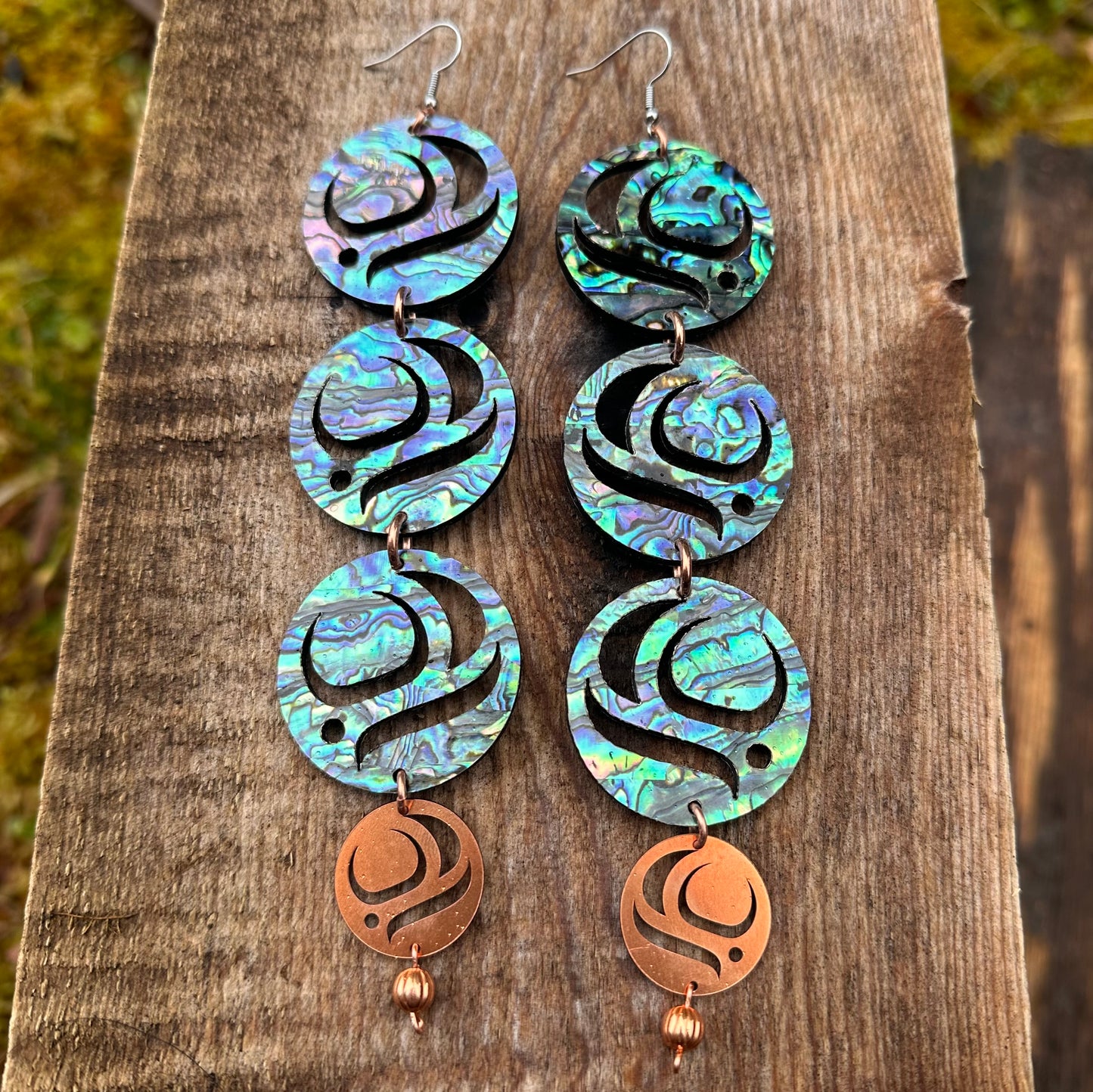 Abalone Salmon Egg Dangle Earrings