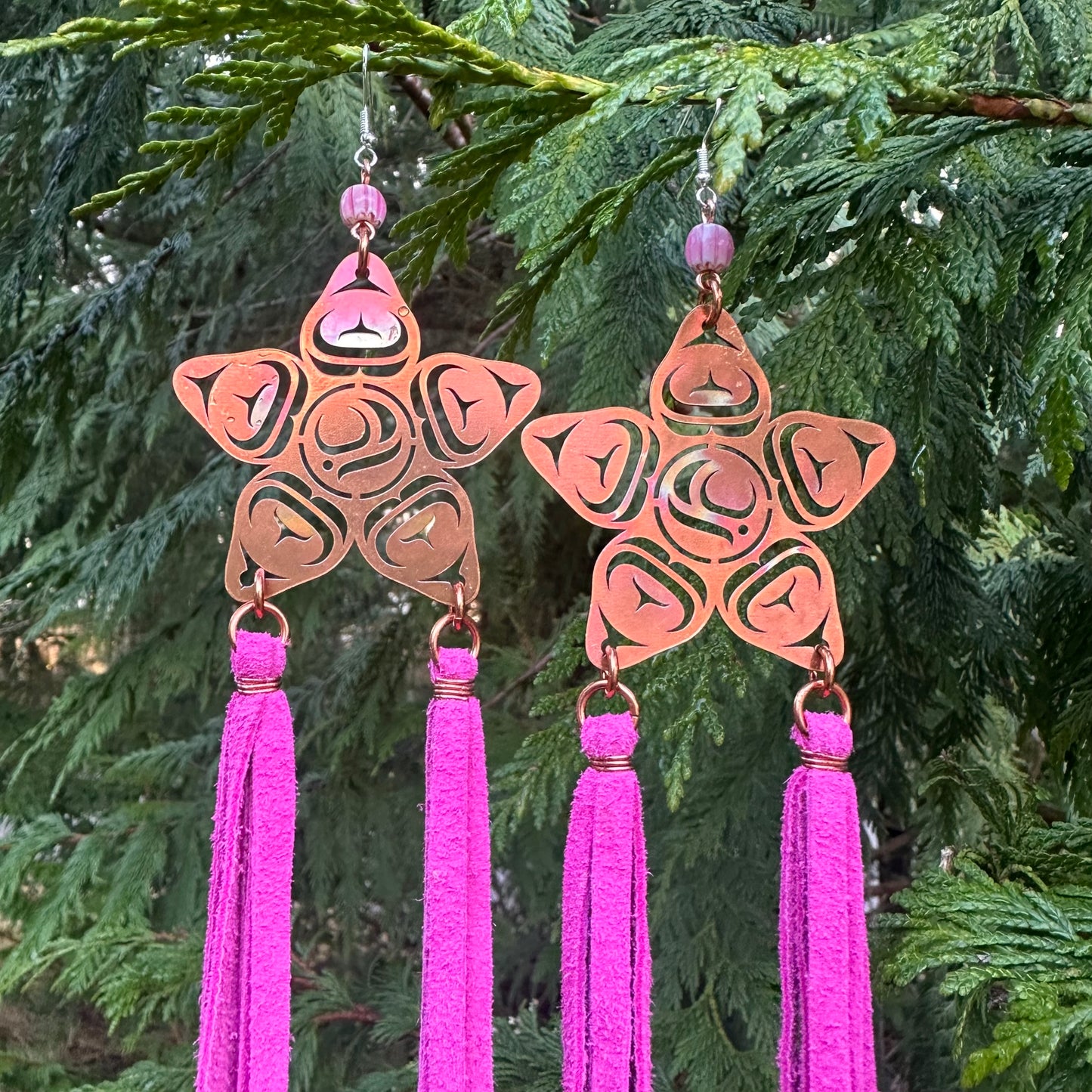 Salmon Berry Flower Earrings