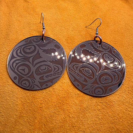 Haida Wolf Brown Mirror Earrings