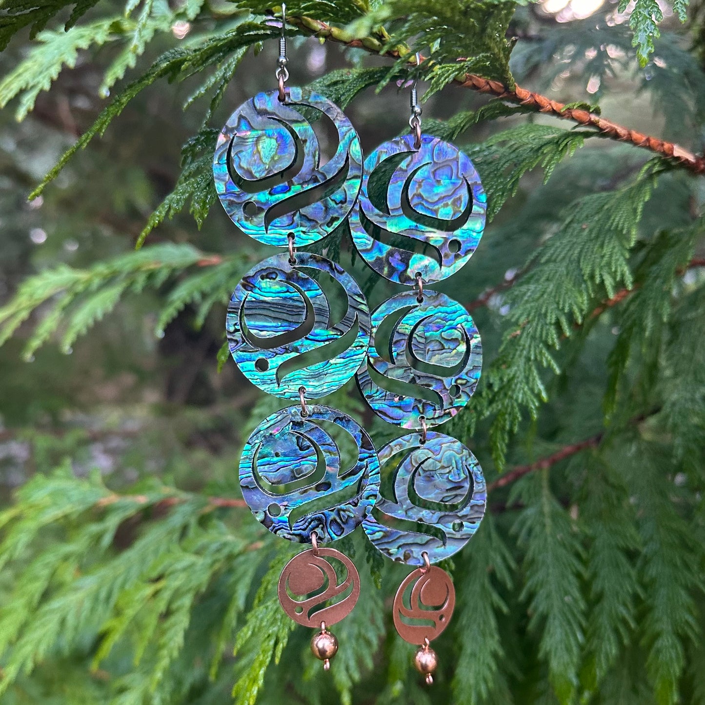 Abalone Salmon Egg Dangle Earrings