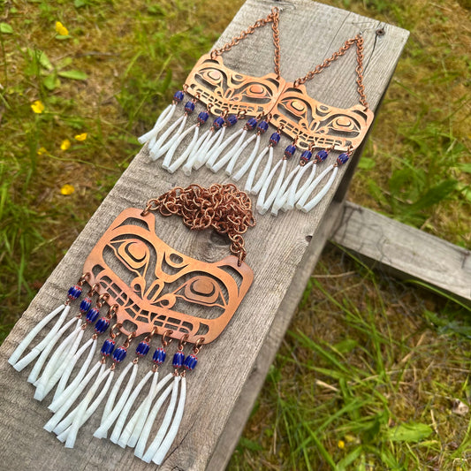 Copper Haida Bear Necklace & Earrings Set