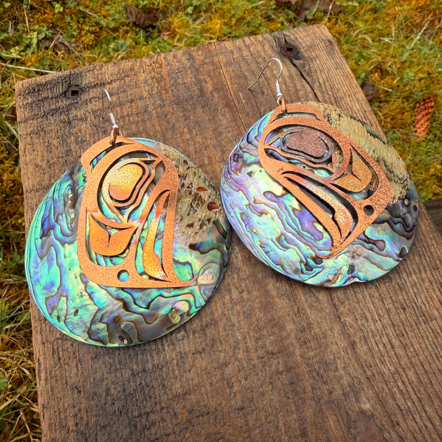 XXL Abalone Copper Haida Eagle Earrings