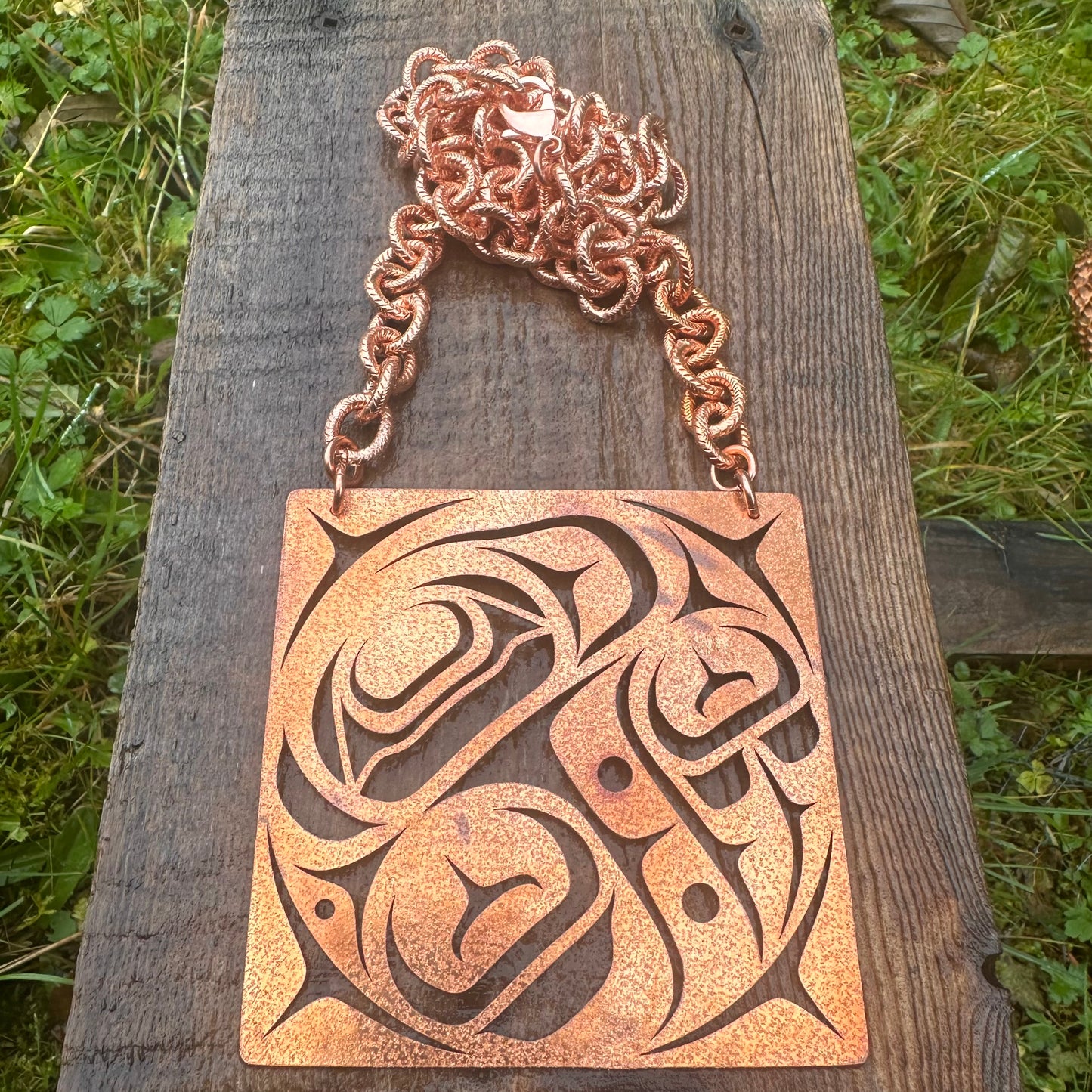 Square Copper Haida Bear Pendant