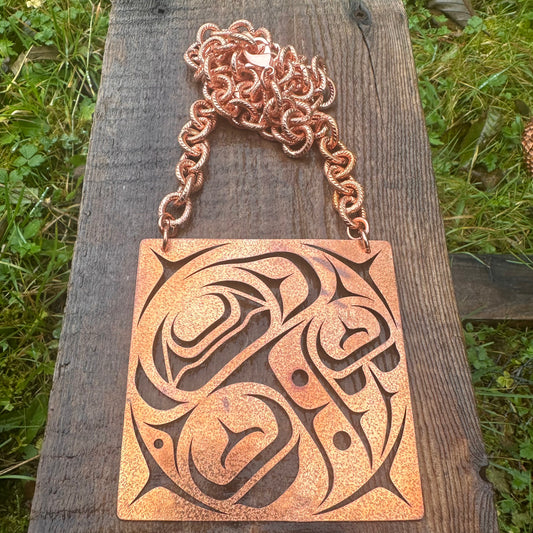 Square Copper Haida Bear Pendant