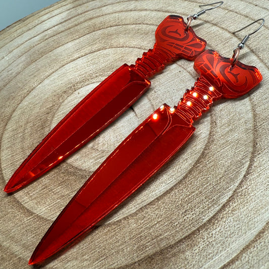Red Haida Bear Dagger Earrings 🗡️