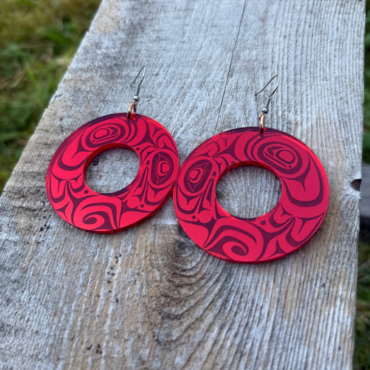 Red Haida Raven Mirror Earrings