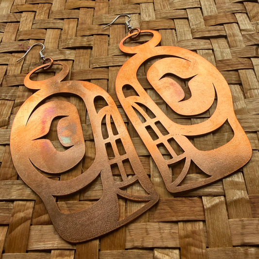 XL Copper Haida Killer Whale Earrings