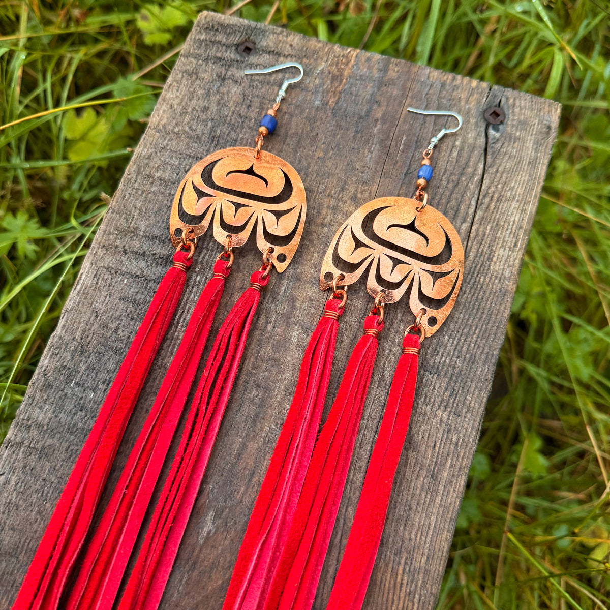 Copper Haida Raven Eagle Tail Earrings
