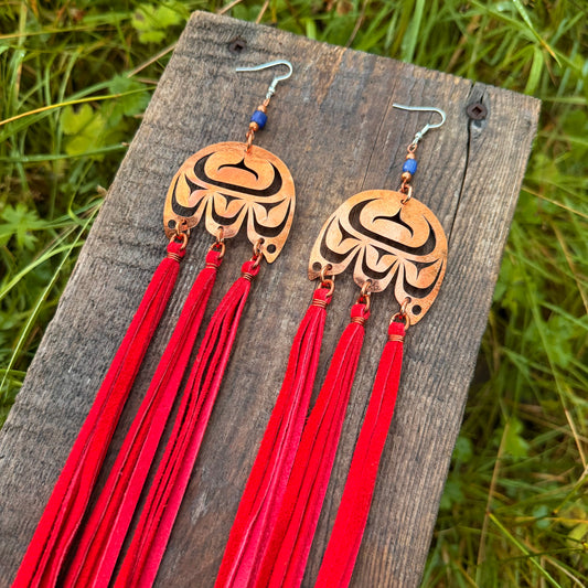 Copper Haida Raven Eagle Tail Earrings