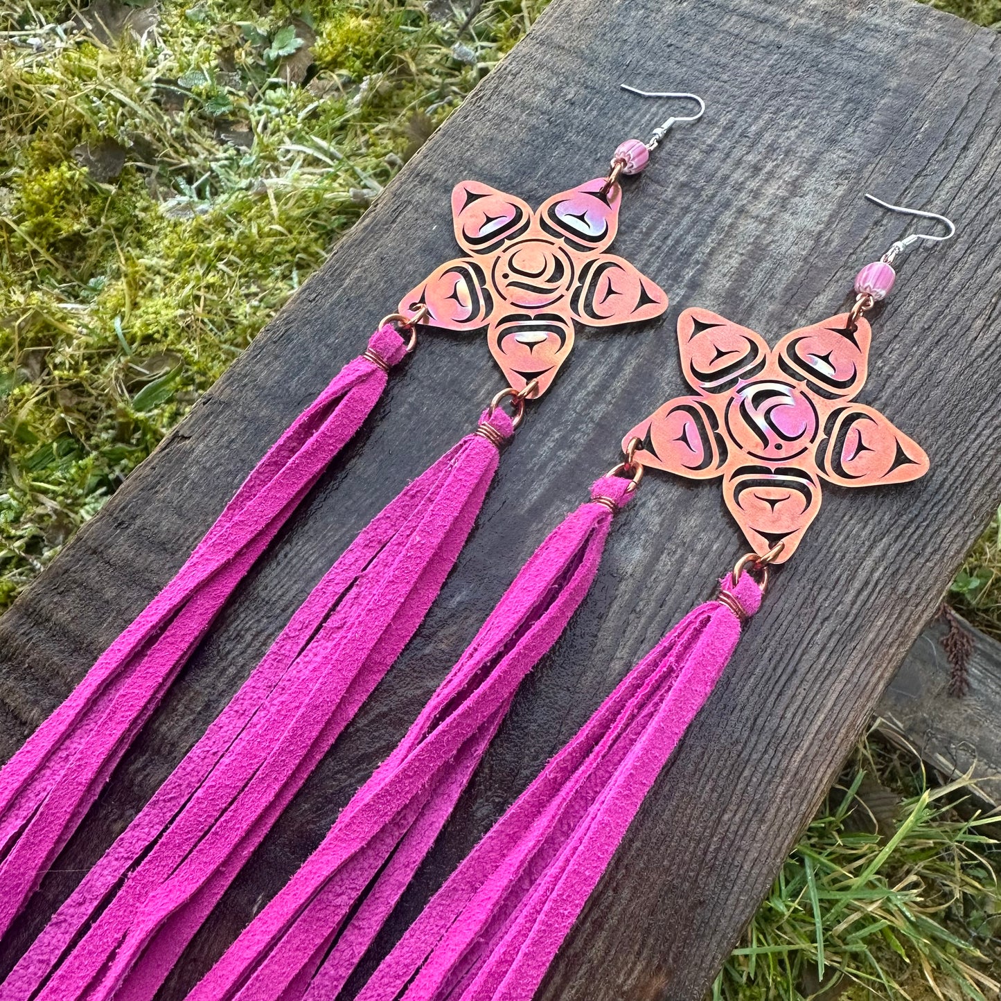 Salmon Berry Flower Earrings