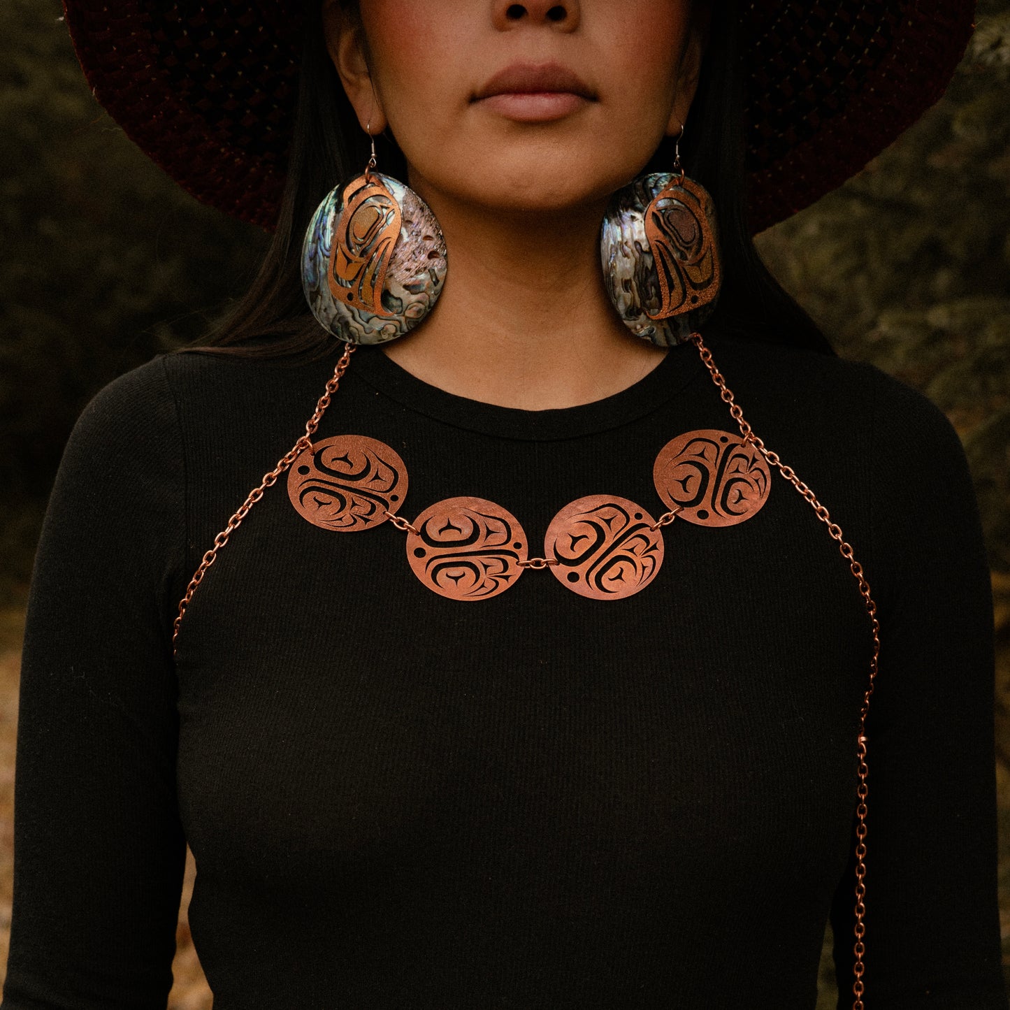 XXL Abalone Copper Haida Eagle Earrings