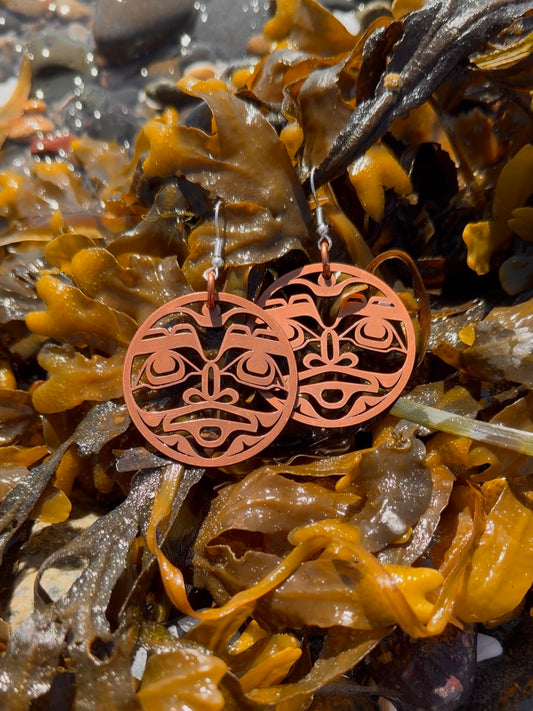Haida Copper Moon Face Earrings