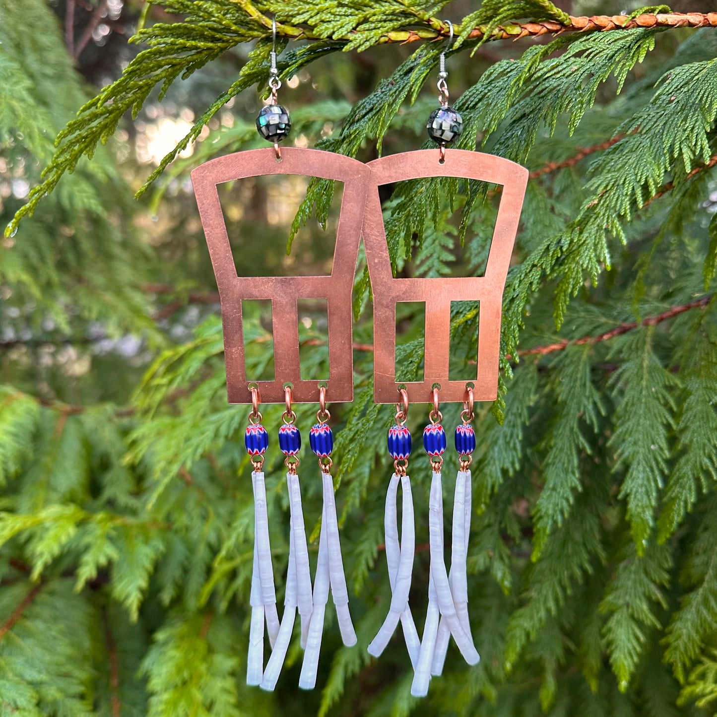 Copper Shield Dangle Earrings