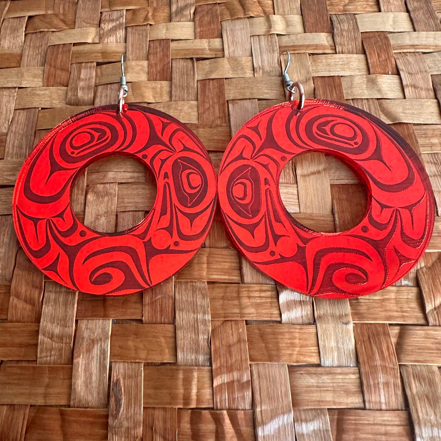 Red Haida Raven Mirror Earrings